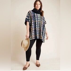 Anthropologie Aldomartins Gracie Plaid XS Turtleneck Oversized Poncho Sweater
